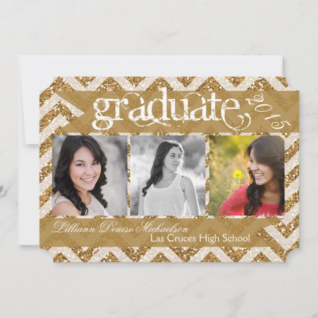 5x7 Gold Glitter Chevron Strip Senior Announcement (Front)
