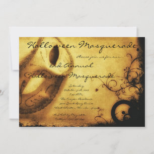 5x7 Gold Masquerade Halloween Costume Invitation