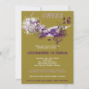 5x7 Gold Masquerade Sweet 16 Birthday Invitation