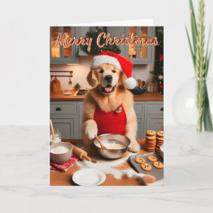 5x7 Golden Retriever Baking Christmas Cookies Holiday Card