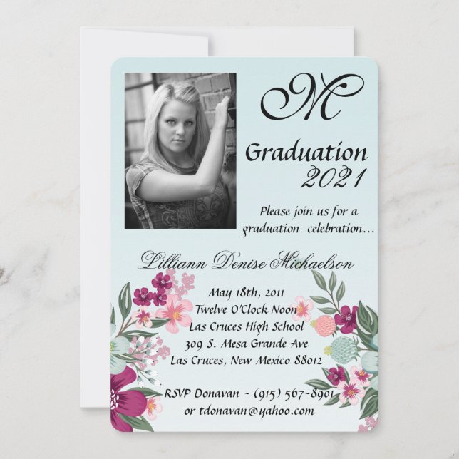 5x7 Graduation Part Invitation Tropical Flowers on (Front)