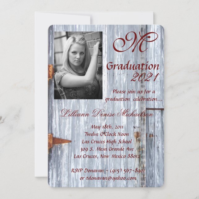 5x7 Graduation Part Invitation White Wash Wood Bar (Front)