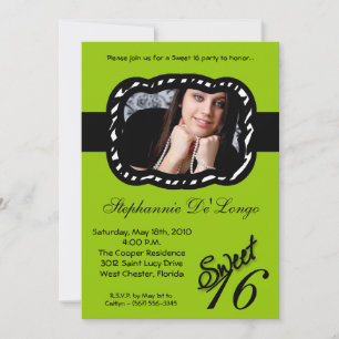 5x7 Green Band PHOTO Sweet 16 Birthday Invite