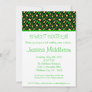 5x7 Green Cheetah 16th Birthday Invitation