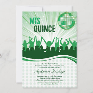 5x7 Green Dance Party Quinceanera Invitation