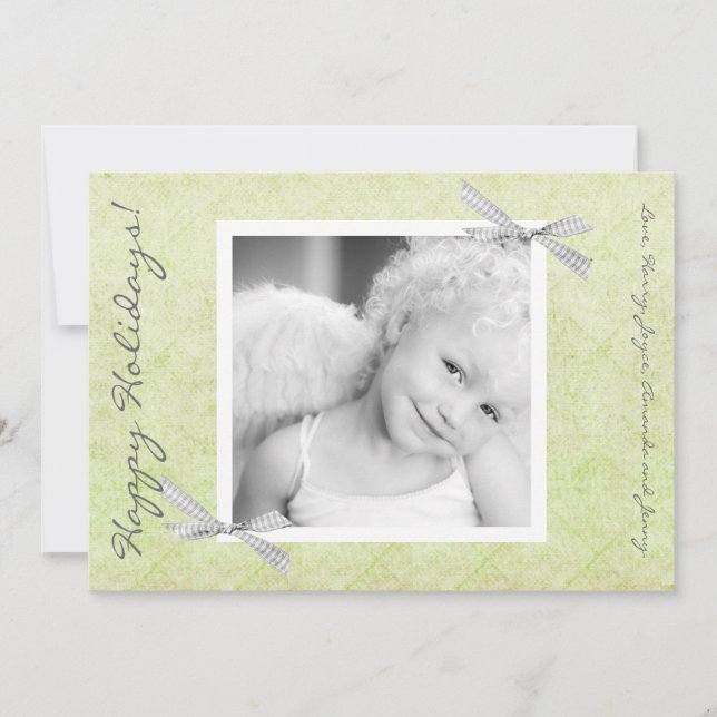 5x7 Green Gingham RibbonPHOTO Christmas Card (Front)