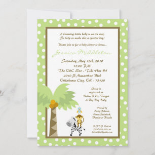 5x7 Green Jungle Safari Zoo Baby Shower Invitation