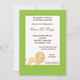 5x7 Green Lion Birthday Party Invite