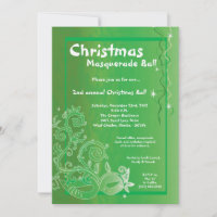 5x7 Green Masquerade Christmas Ball Invitation