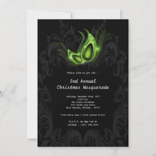 5x7 Green Masquerade Christmas XMAS Invitation