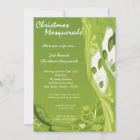 5x7 Green Masquerade Christmas XMAS Invitation