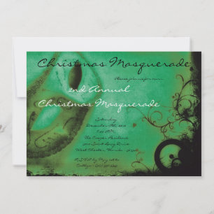5x7 Green Masquerade Christmas XMAS Invitation