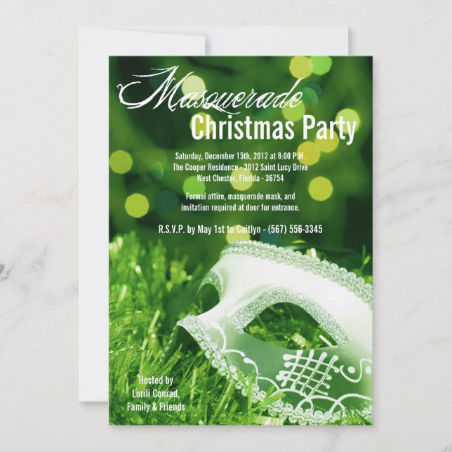 5x7 Green Masquerade Christmas XMAS Invitation (Front)
