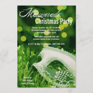 5x7 Green Masquerade Christmas XMAS Invitation