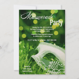 5x7 Green Masquerade Sweet 16 Birthday Invitation