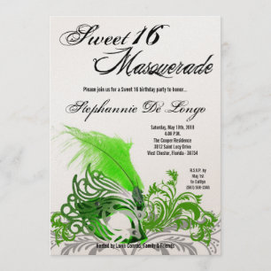 5x7 Green Masquerade Sweet 16 Birthday Invitation