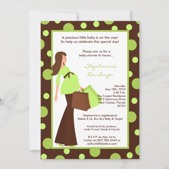 5x7 Green Modern Mod Mum Baby Shower Invitation (Front)