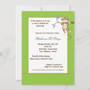 5x7 Green Monkey Baby Shower Invitation