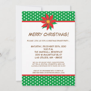 5x7 Green Red Poinsetti Christmas Party Invitation