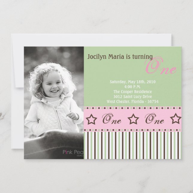 5x7 Green STAR Photo Birthday Party Invitation (Front)