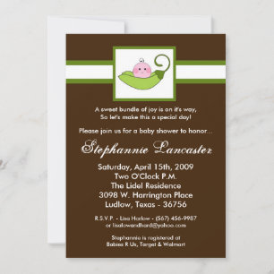5x7 Green Sweet Pea in Pod Baby Shower Invitation