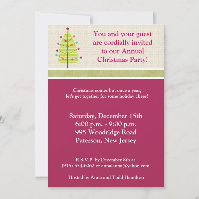 5x7 Green Tree / Ornaments Christmas Invitation (Front)
