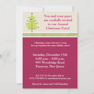 5x7 Green Tree / Ornaments Christmas Invitation