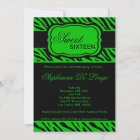 5x7 Green Zebra Print Birthday Party Invitation