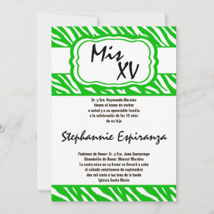 5x7 Green Zebra Print Quinceanera 15 Invitation