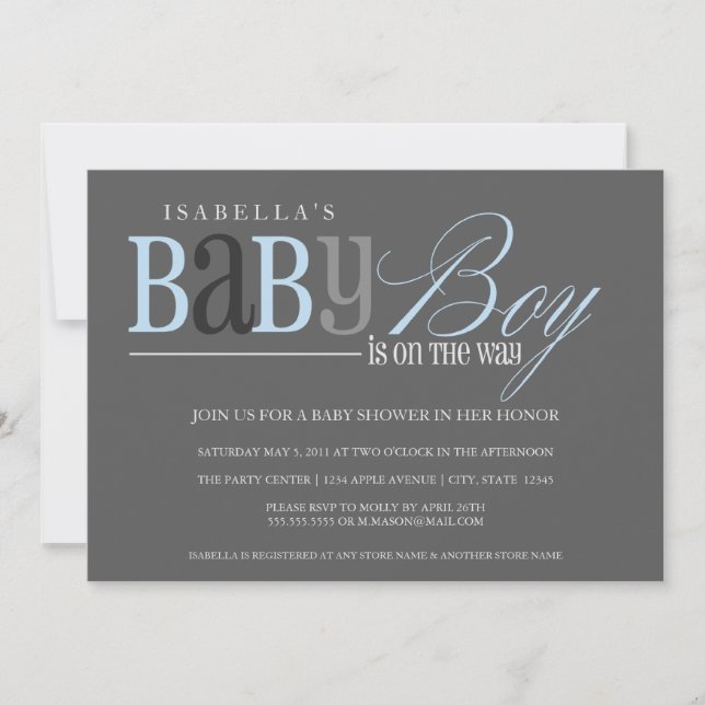 5x7 Grey Baby Shower Invite - Blue (Front)
