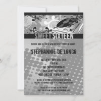 5x7 Grey DJ Spin Turntable16th Birthday Invitation