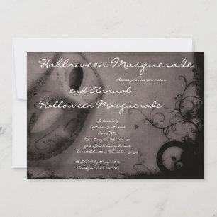 5x7 Grey Masquerade Halloween Costume Invitation