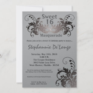 5x7 Grey Masquerade Sweet 16 Birthday Invitation