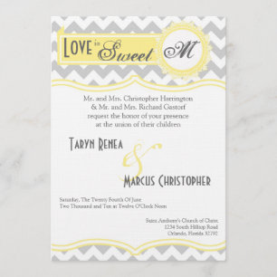 5x7 Grey Yellow Chevron Stripe Wedding Invitation