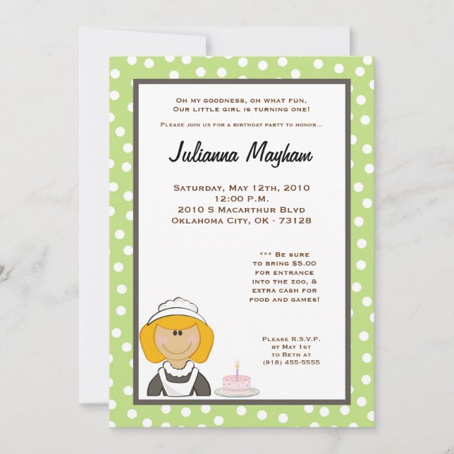 5x7 Gril Maid Birthday Part Invitation (Front)