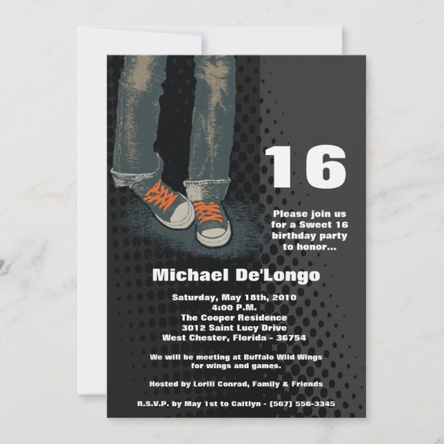 5x7 Grunge Sneakers Sixteen Birthday Invitation (Front)