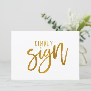 5X7 Guest Book Sign   Brush Script-Faux Gold Foil