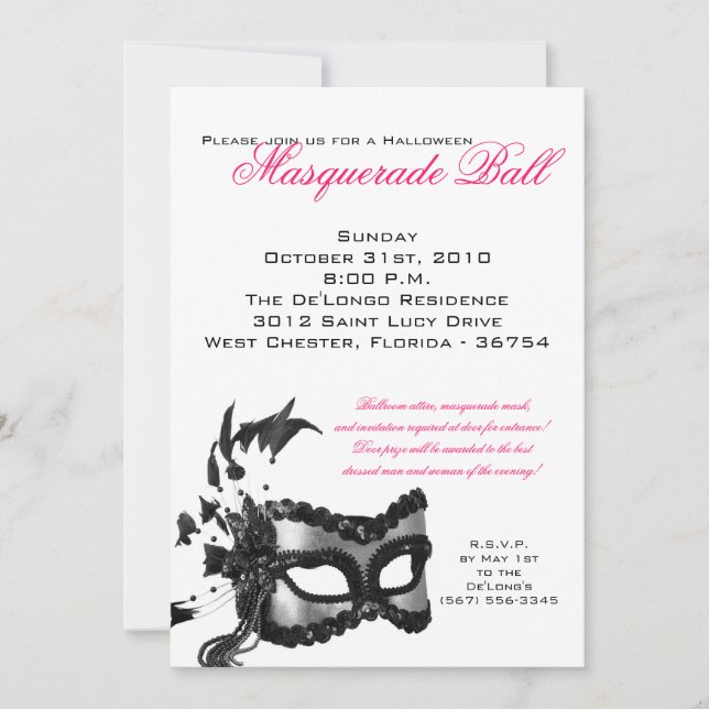 5x7 Halloween Masquerade Ball Mask Invitation (Front)