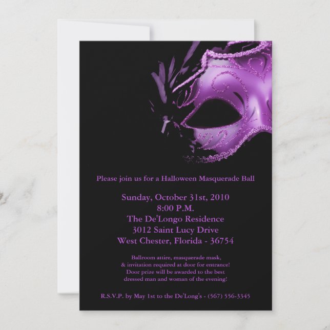 5x7 Halloween Masquerade Ball Mask Invitation (Front)
