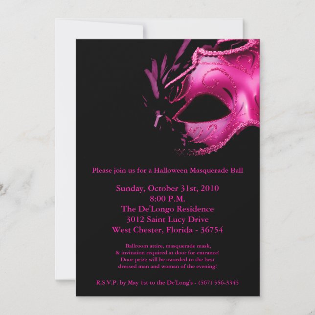 5x7 Halloween Masquerade Ball Mask Invitation (Front)