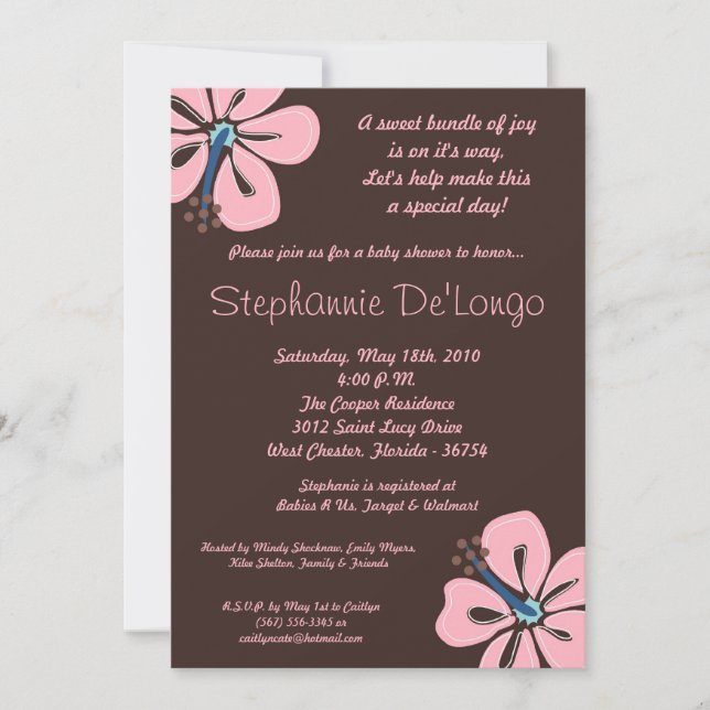 5x7 Hawaiian HibiscusFlower Baby Shower Invitation (Front)