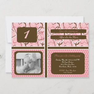 5x7 Heart PolkaDot Photo Birthday Party Invitation