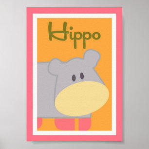 5x7 "Hippo" Jungle Safari Baby Bedding Wall Art