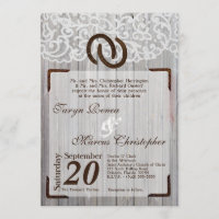 5x7 Horse Shoes on Wood Lace Wedding Invitation