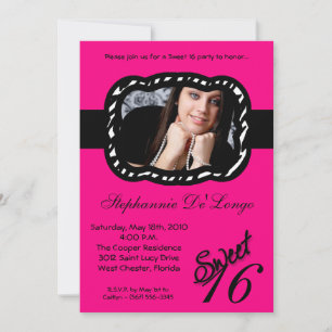 5x7 Hot Pink Band PHOTO Sweet 16 Birthday Invite