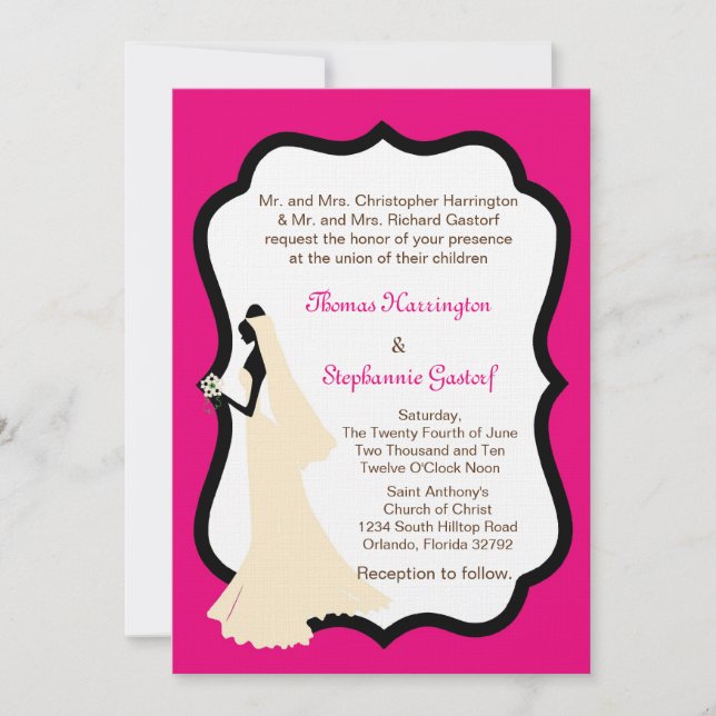 5x7 Hot Pink Bride Wedding Invitation (Front)