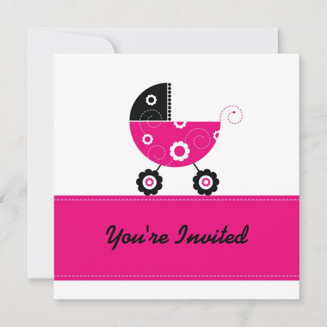 5x7 Hot Pink Buggie Baby Shower Invitation (Front)