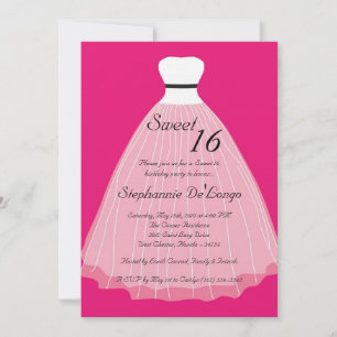 5x7 Hot Pink Dress Sweet 16 Birthday Invitation