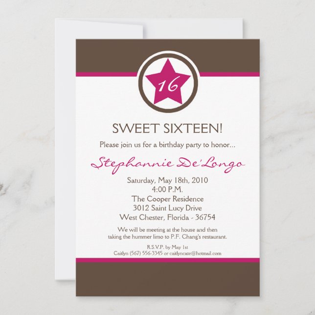 5x7 Hot Pink RockStar 16 Birthday Party Invitation (Front)