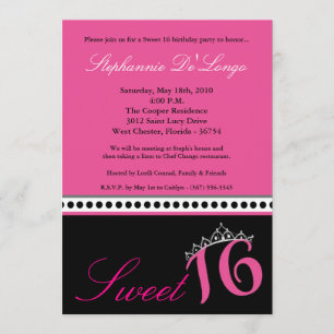 5x7 Hot Pink Tiara Sweet 16 Birthday Invitation